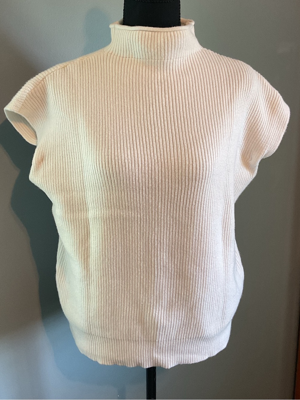 Amazon Cream Ribbed Turtleneck Sleeveless Sweater